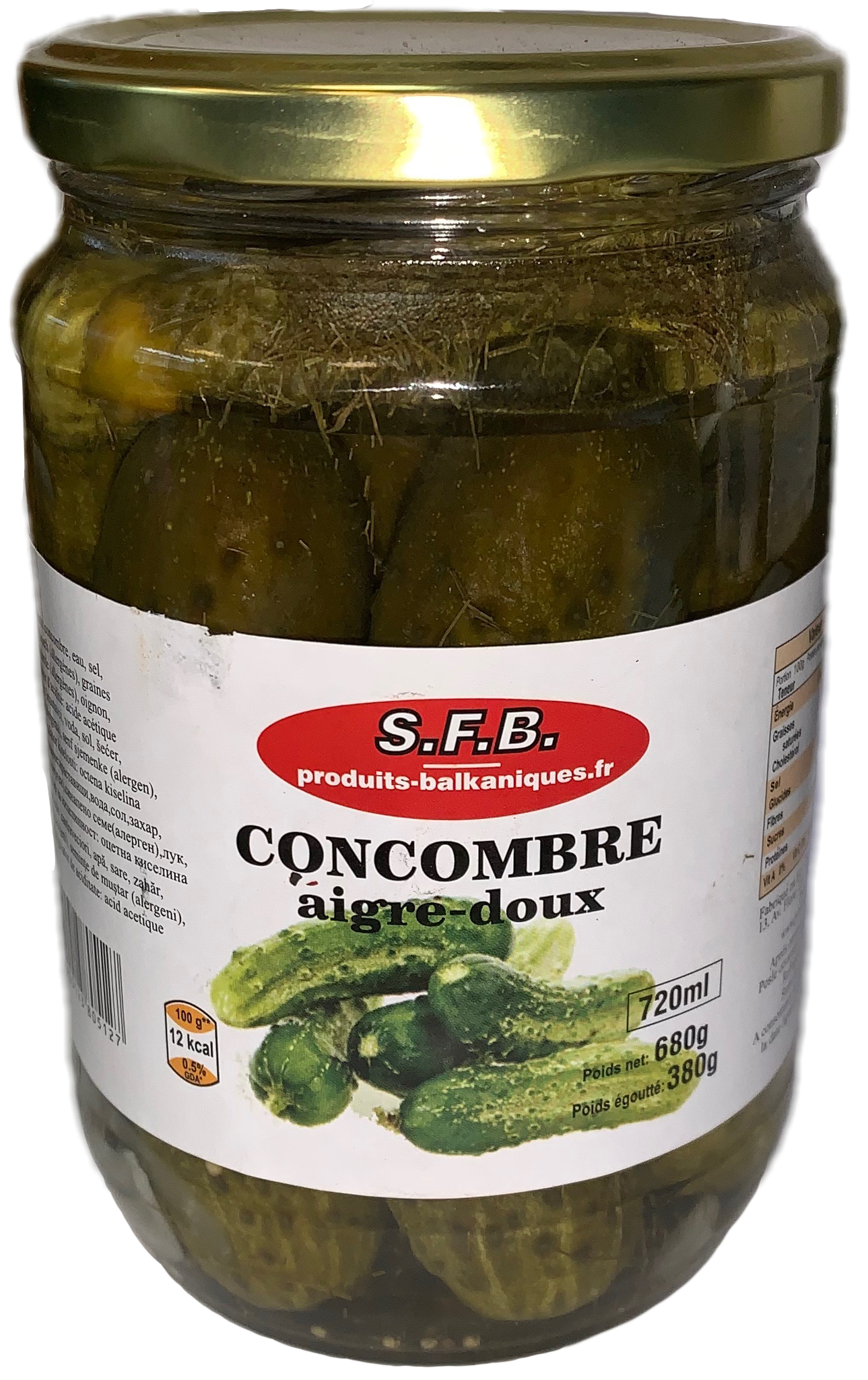 Cornichons 720ml aigre doux SFB